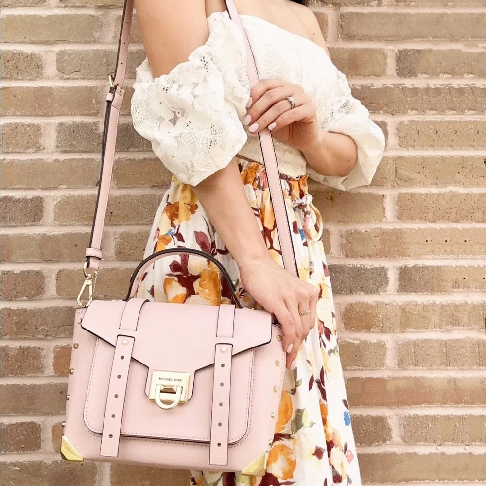 Michael Kors Manhattan Medium Top Handle School Satchel Powder Blush Leather - Picture 1 of 5